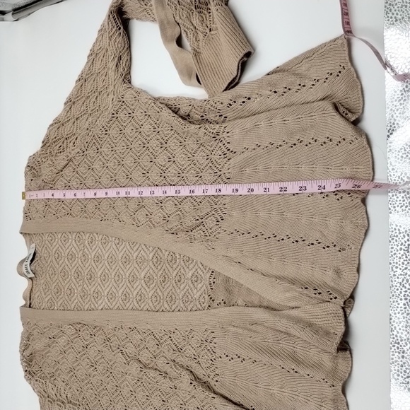 Grace Karin Taupe Open layer sweater with waist tie crochet long sleeve size XL - Picture 10 of 11